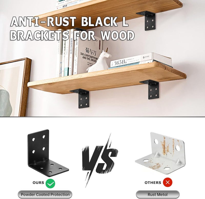MOZCORN 4 PCS Heavy Duty Steel Corner Brackets, 4"x4"x3" 90 Degree L Right Angle Bracket, DIY L Shelf Brackets, Metal Joint Timber Connector Support for Wood Shelves, Furniture - Image 4